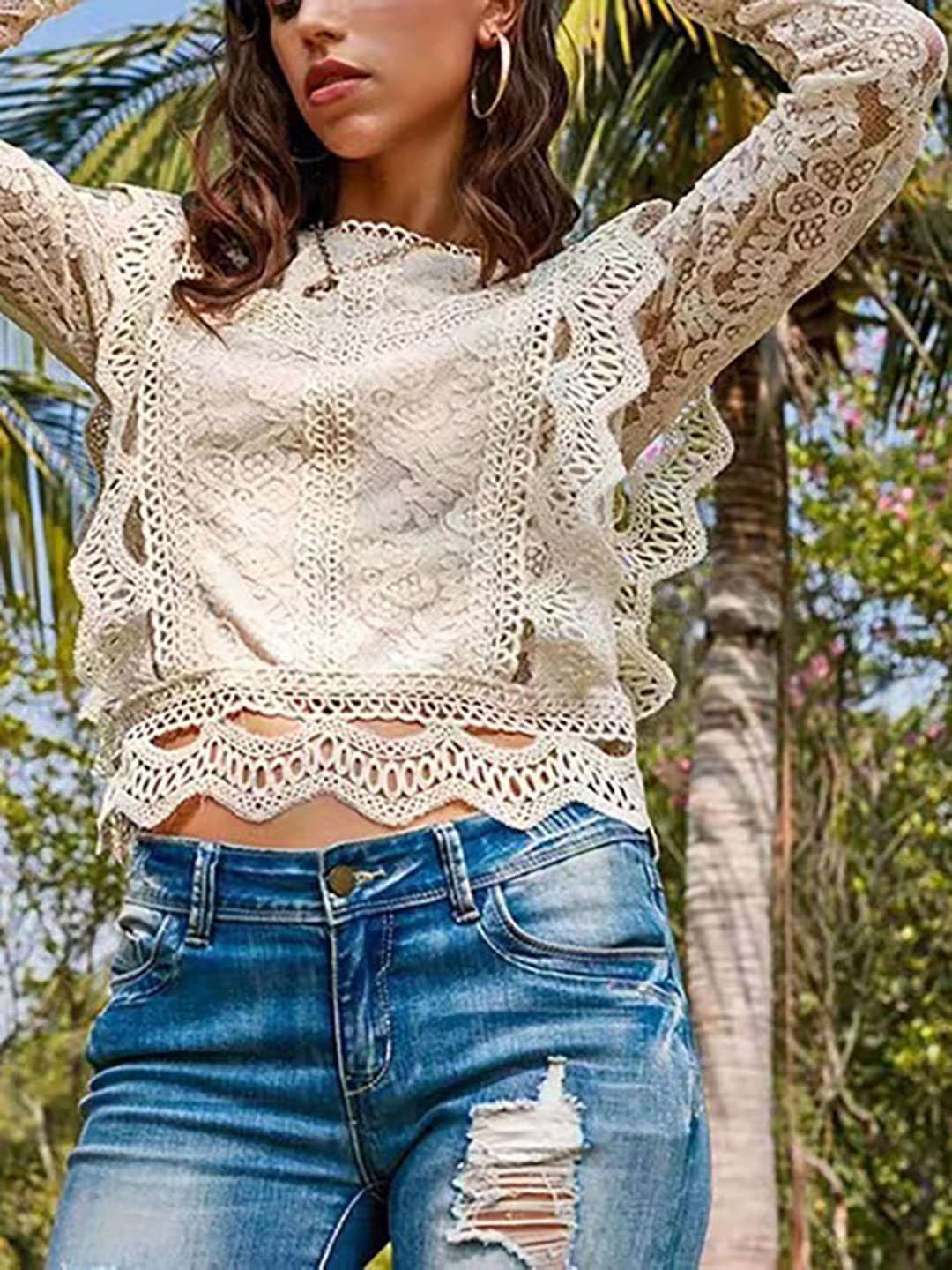 Off White Lace Long Sleeve Top