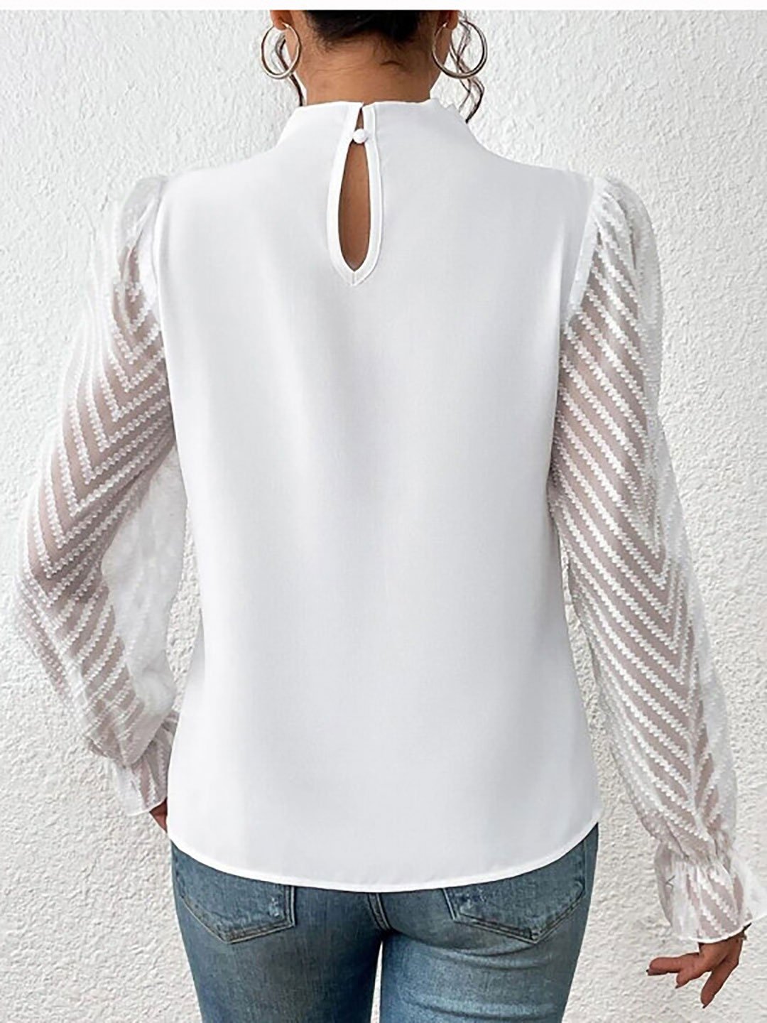 White Long Sleeve Pleated Blouse