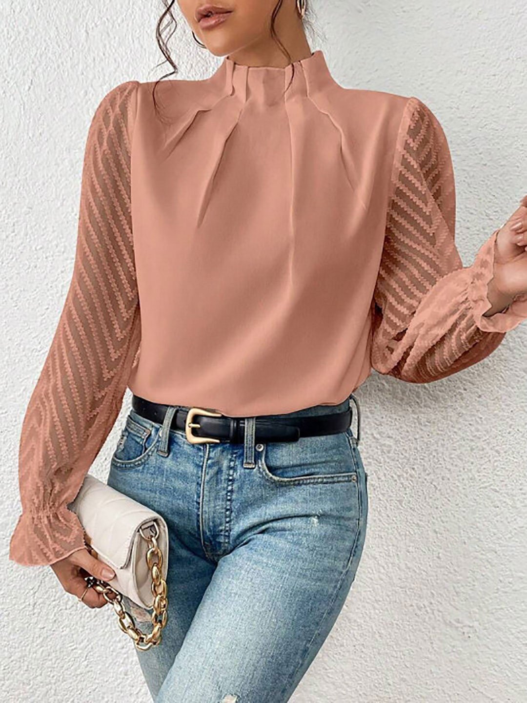 Rust Long Sleeve Pleated Top