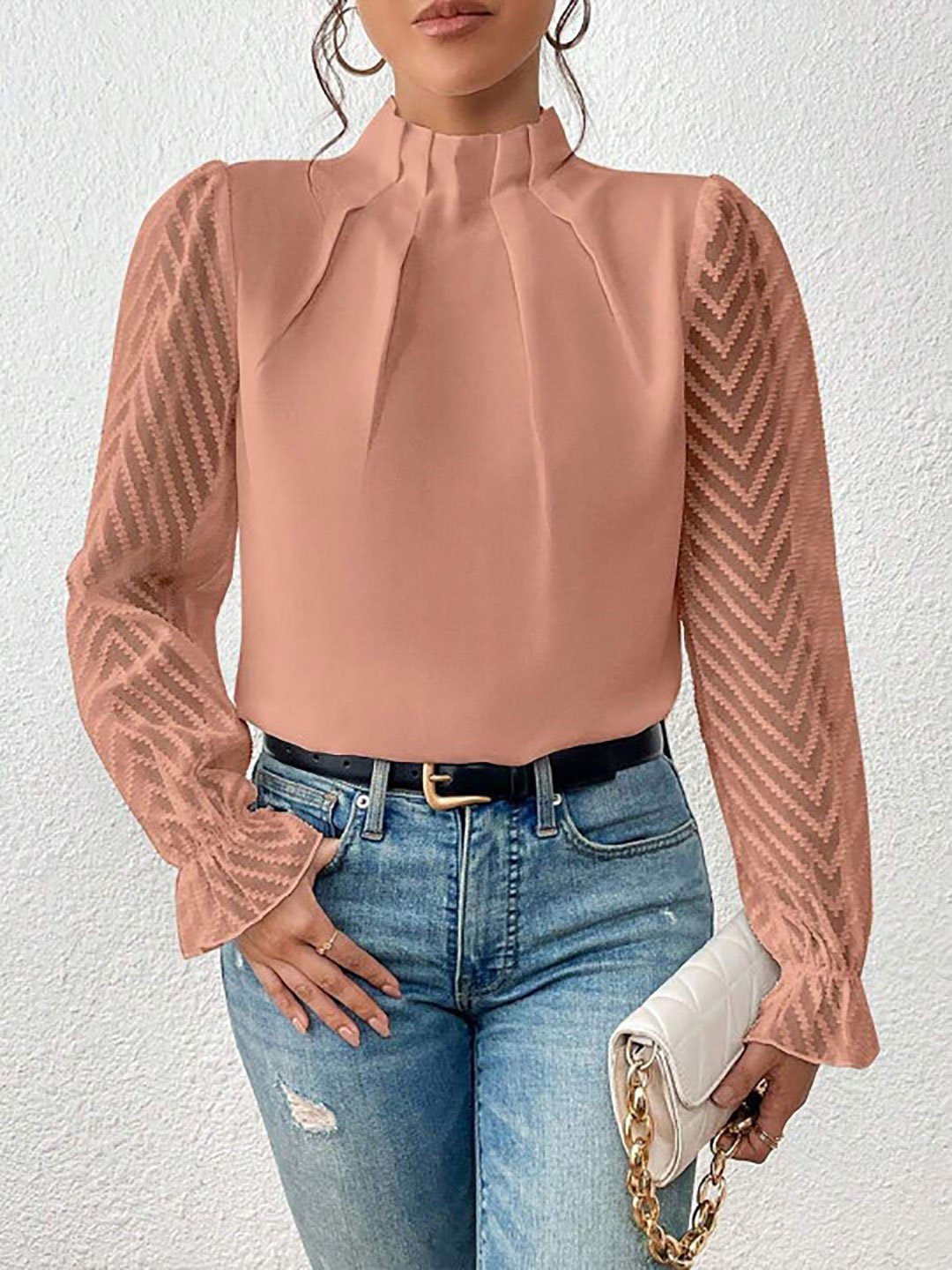 Rust Long Sleeve Pleated Top