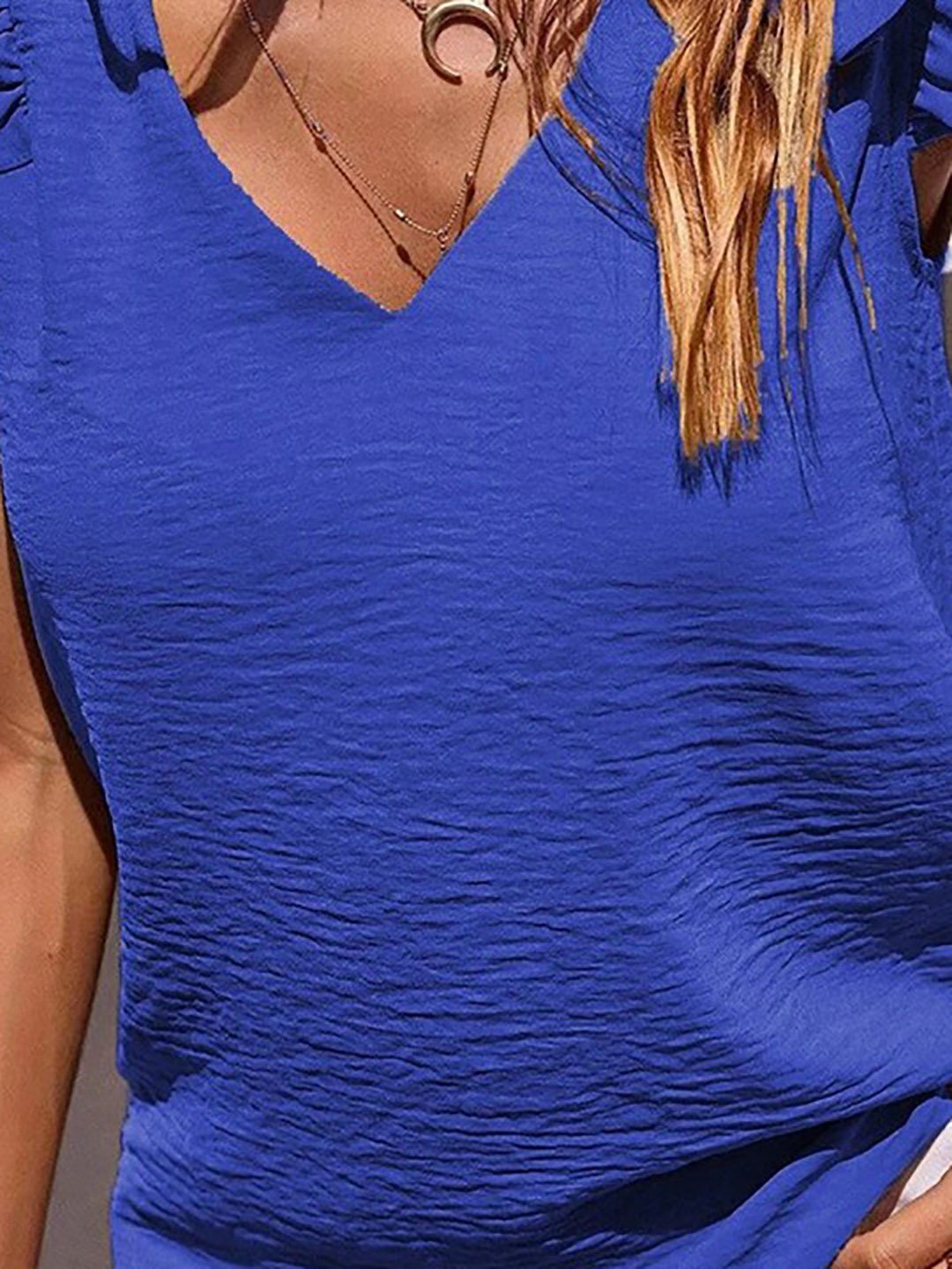 Blue Ruffle Short Sleeve Top
