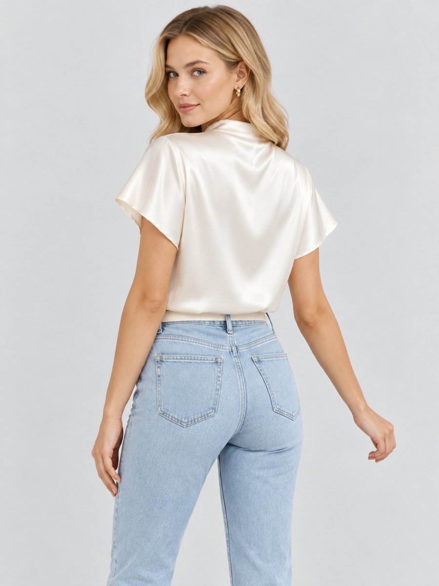 White Mock Neck Short Sleeve Top