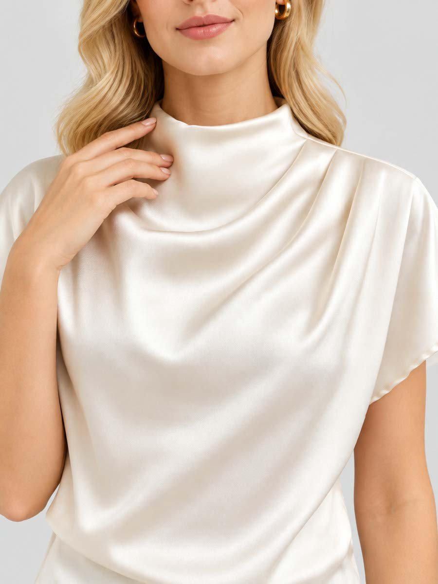 White Mock Neck Short Sleeve Top