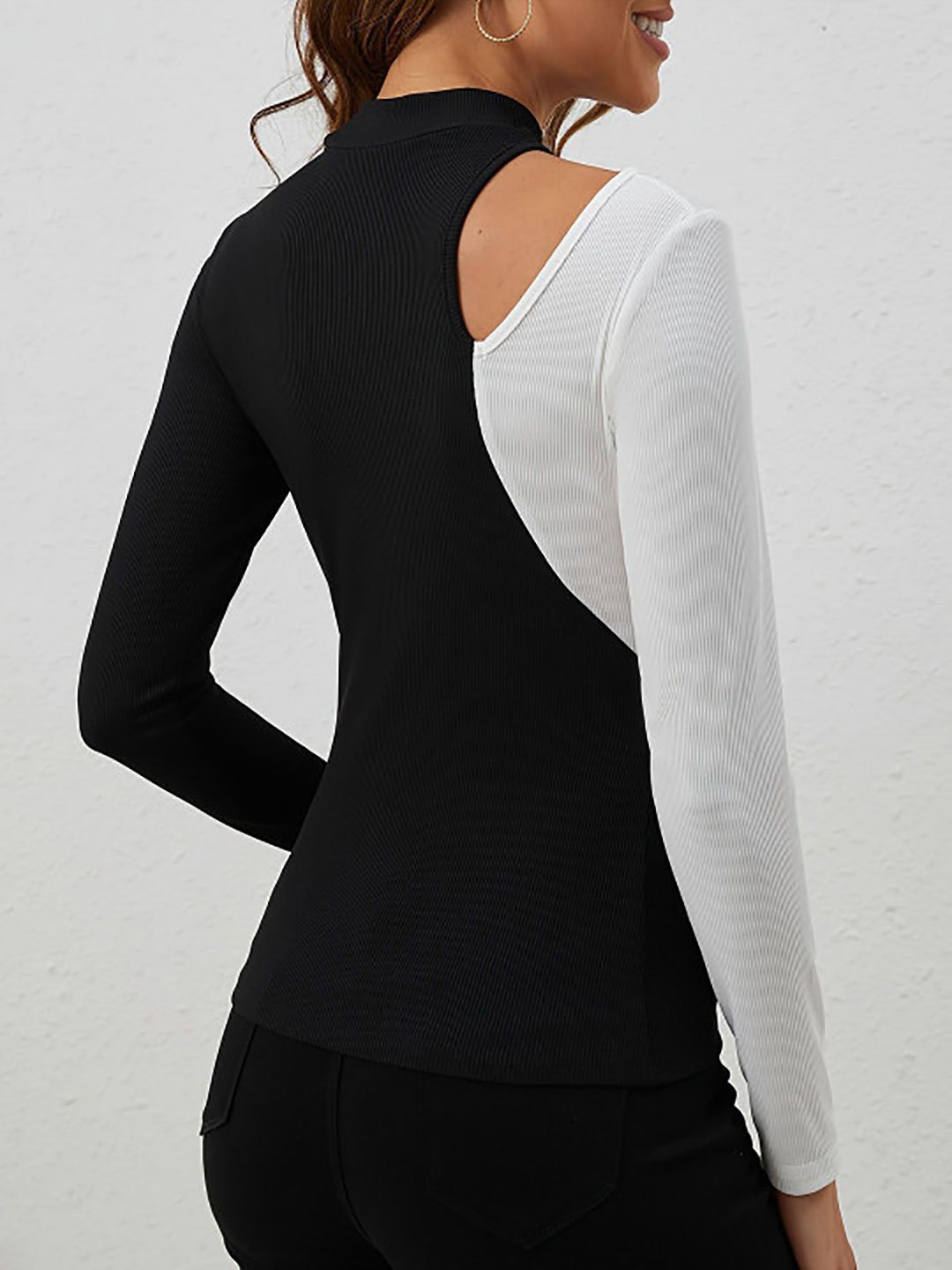 Black Color Block Long Sleeve Top