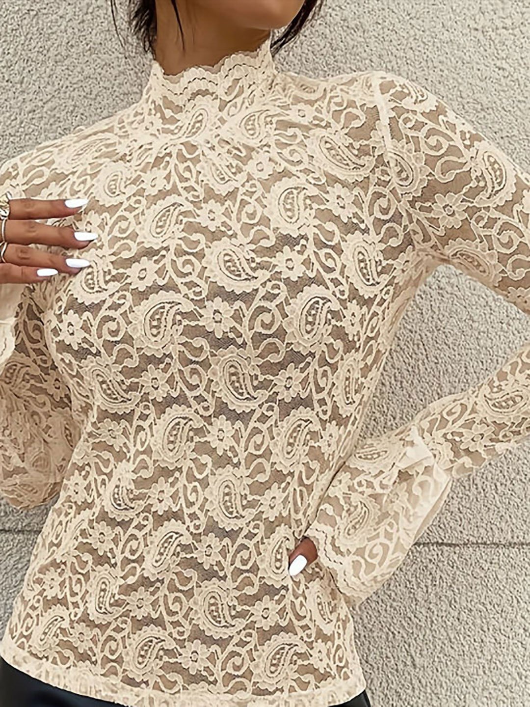 Off-White Lace Long Sleeve Top