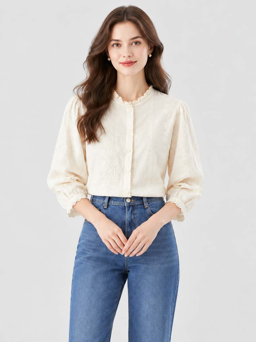 Off-White Cotton Buttoned Top