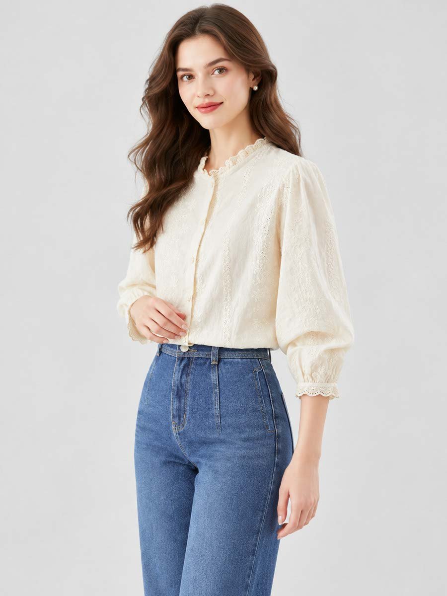 Off-White Cotton Buttoned Top