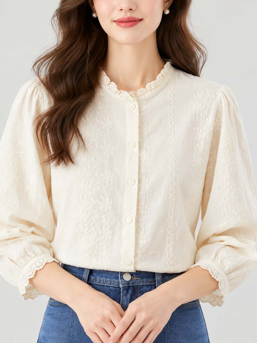 Off-White Cotton Buttoned Top
