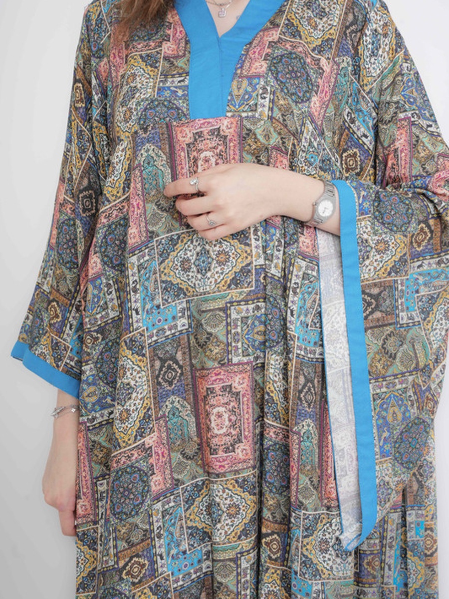 All Over Print V Neck Jalabiya