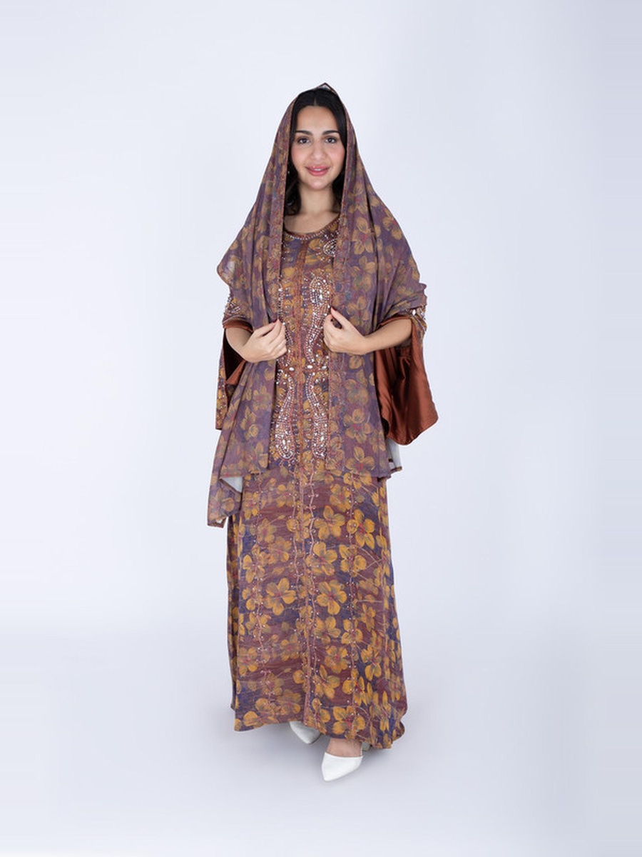 Crystal Pattern Printed Jalabiya with Shawl