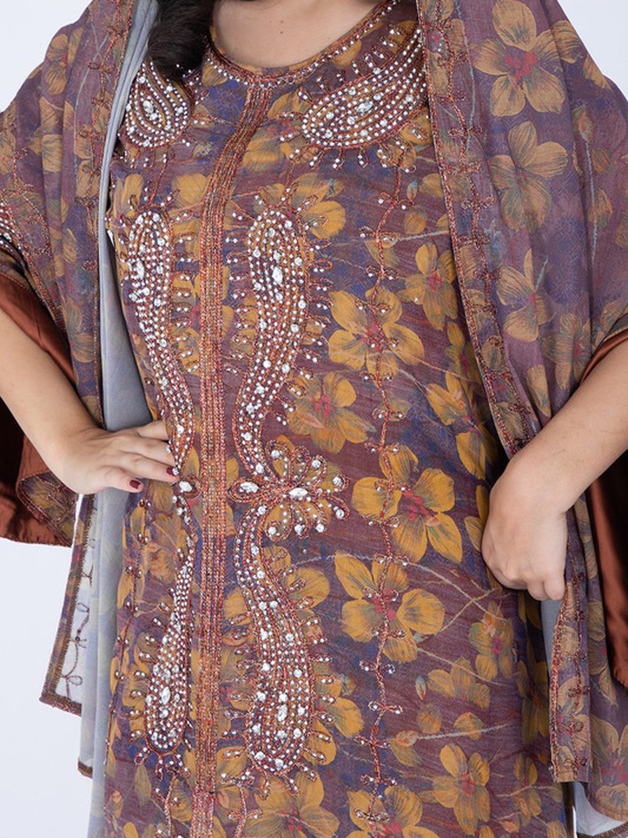Crystal Pattern Printed Jalabiya with Shawl