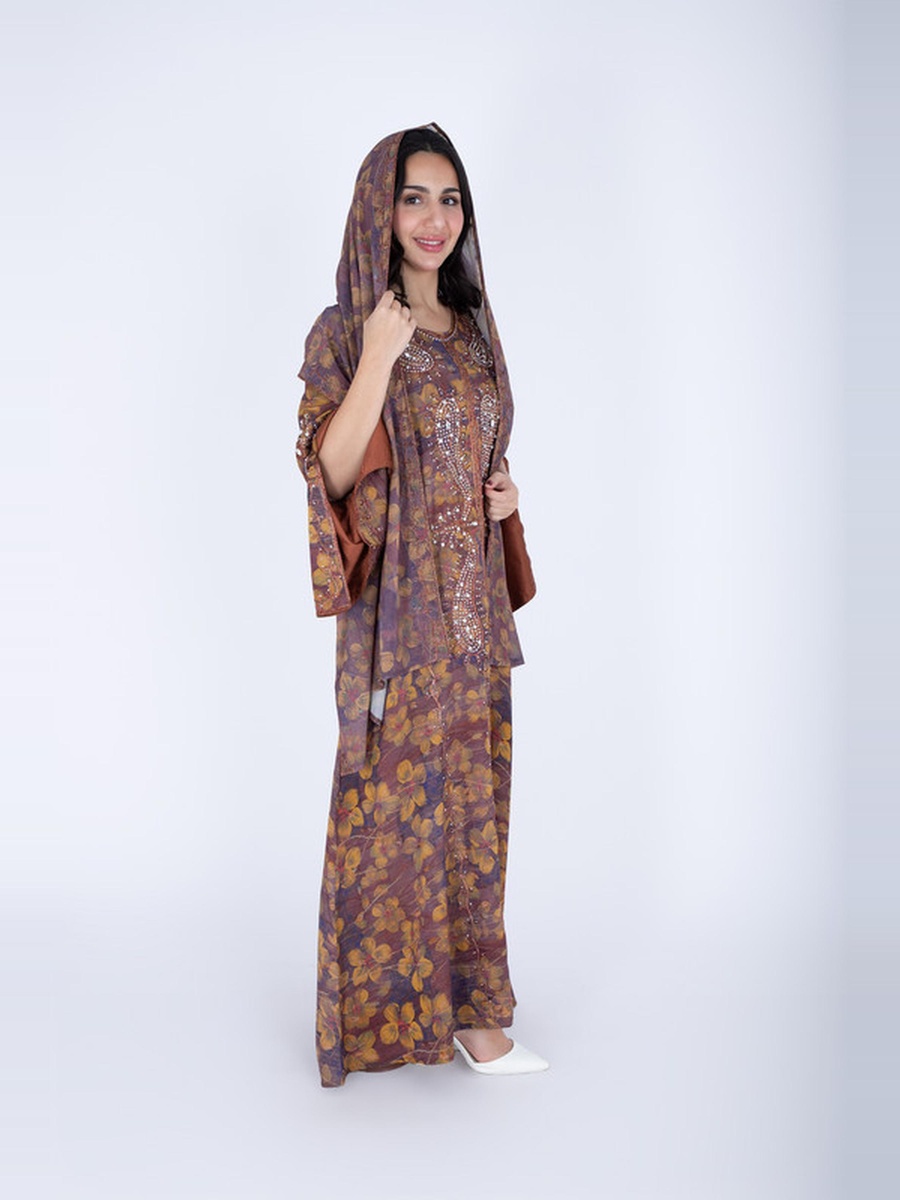 Crystal Pattern Printed Jalabiya with Shawl