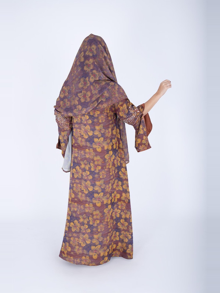 Crystal Pattern Printed Jalabiya with Shawl