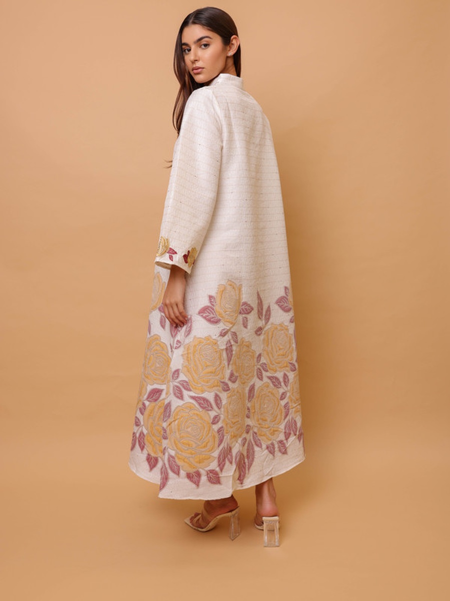 Red Floral Print Textured Jalabiya