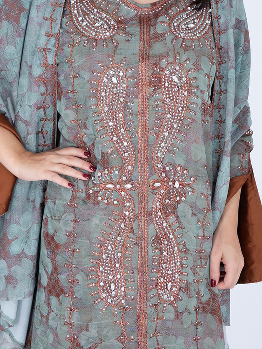 Crystal Pattern Printed Jalabiya with Shawl