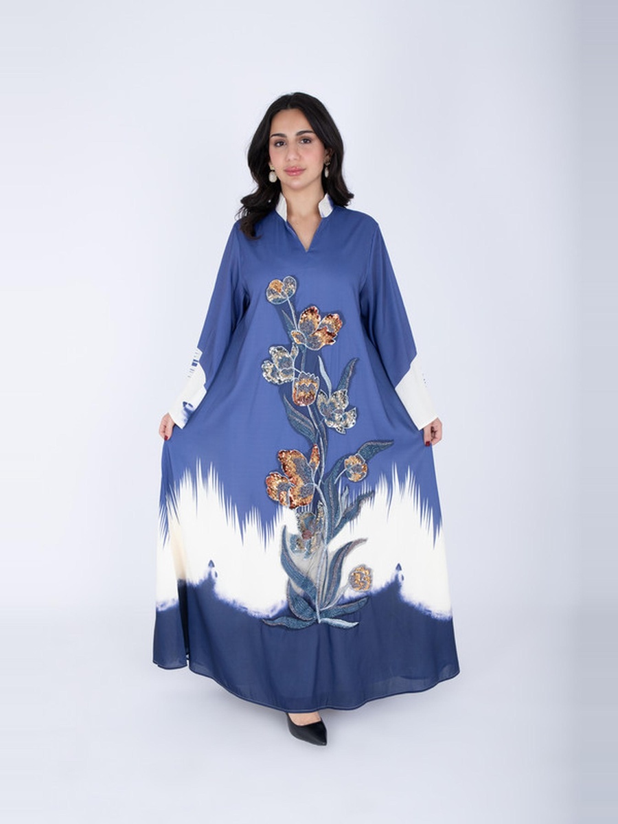 Ombre Look Floral Beaded Jalabiya