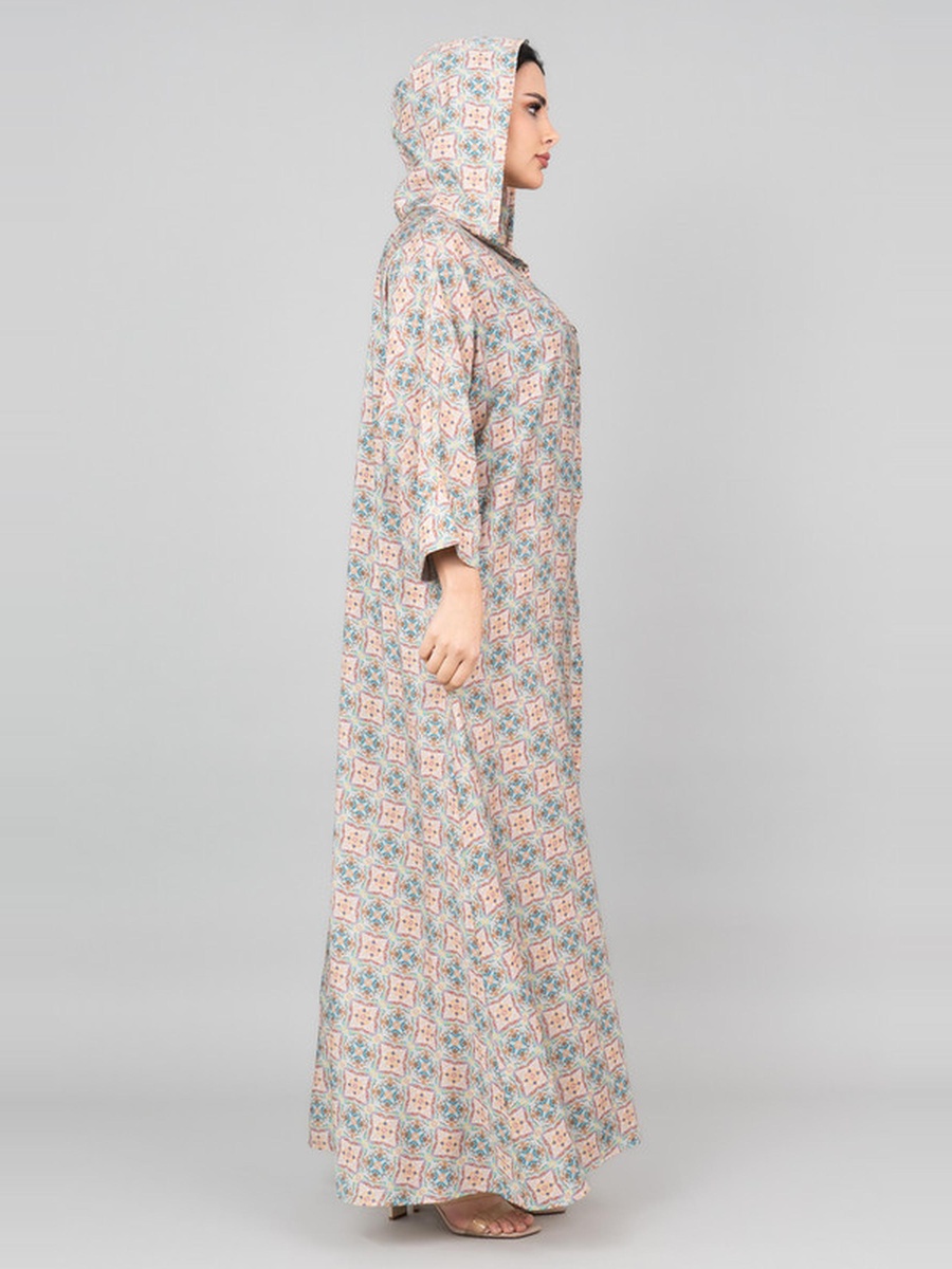 Pattern Printed Hooded Jalabiya