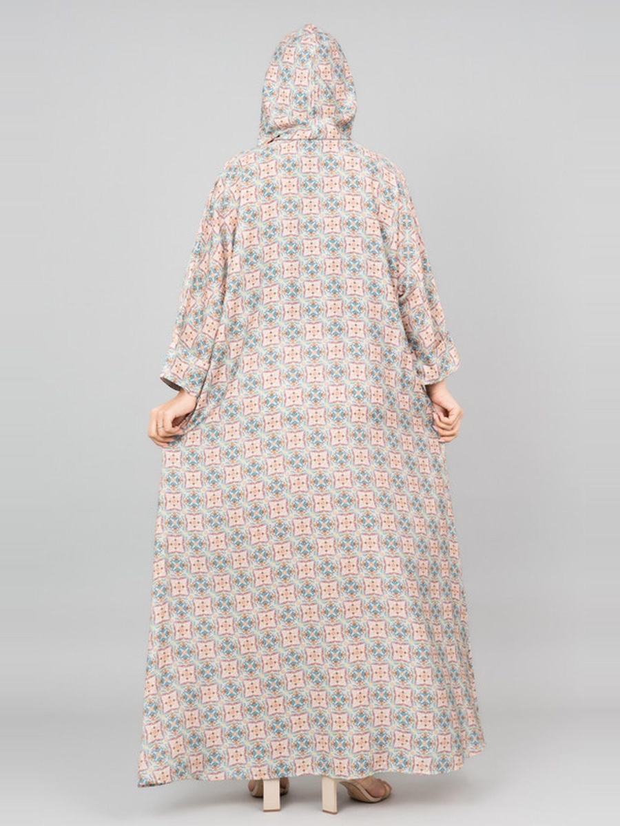 Pattern Printed Hooded Jalabiya