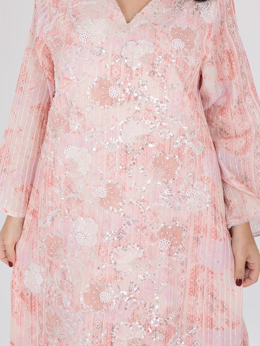 Sequin Design V Neck Jalabiya