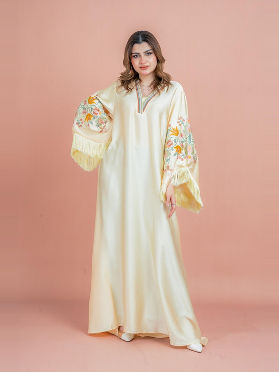 Shimmer Detail Sleeves Embroidered Jalabiya
