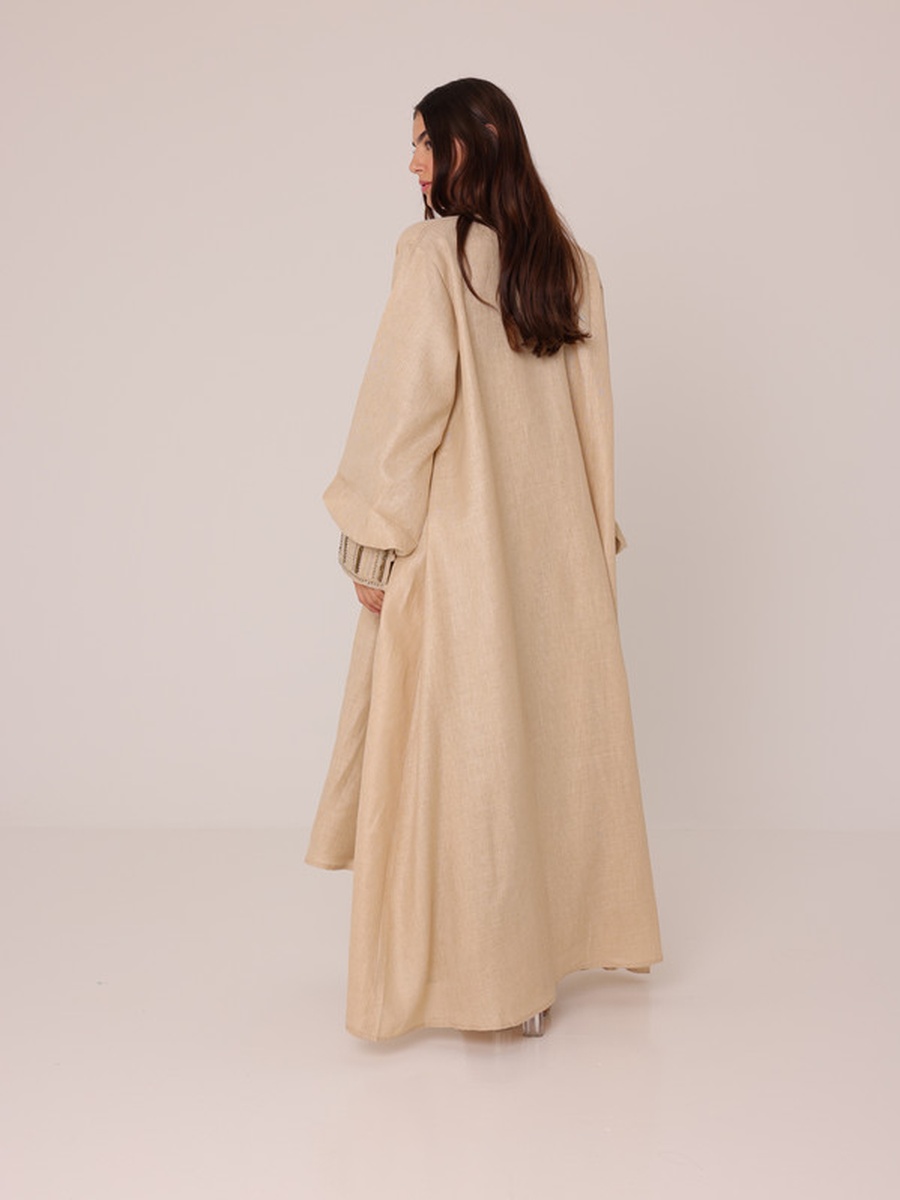 Open Front Abaya and Sequined Panel Dress Modest Set
