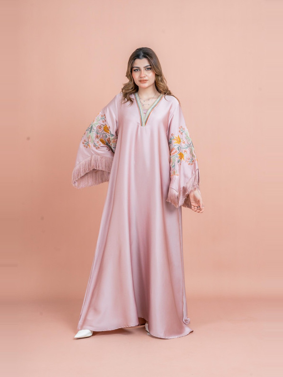 Shimmer Detail Sleeves Embroidered Jalabiya