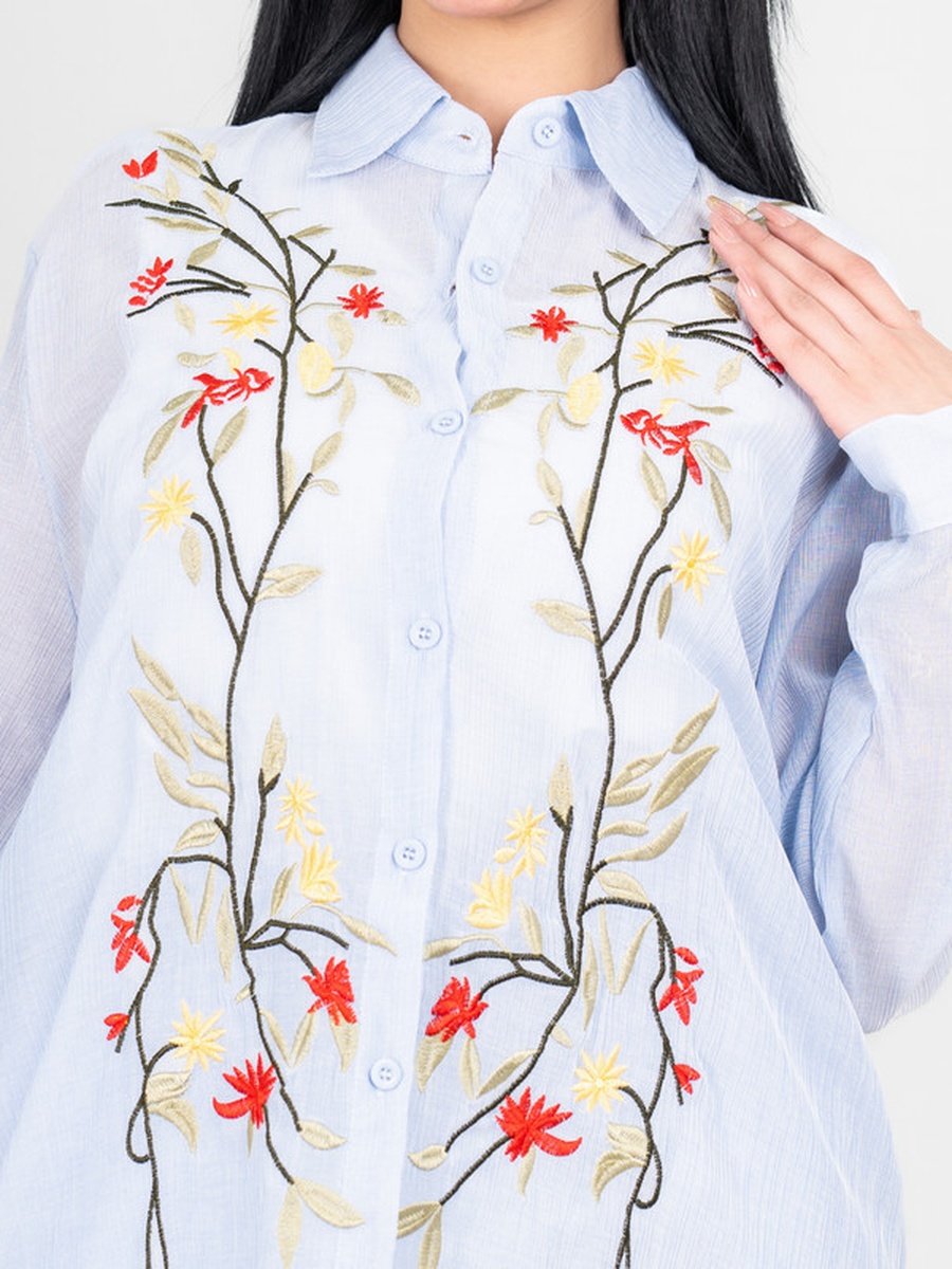 Embroidered High-Low Hem Shirt and Trousers Modest Set