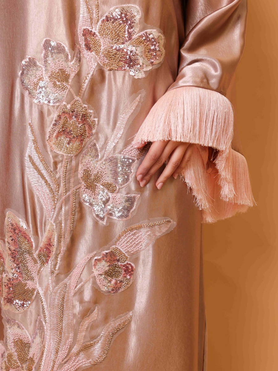 Shimmer Fabric Floral Design Modern Jalabiya