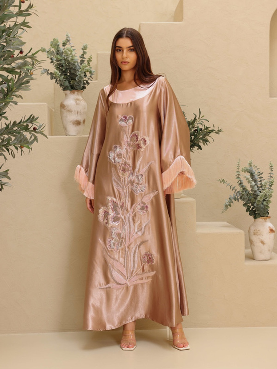Shimmer Fabric Floral Design Modern Jalabiya