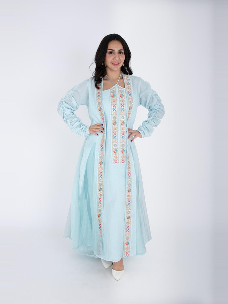 Embroidered Open Front Abaya and Dress Modest Set