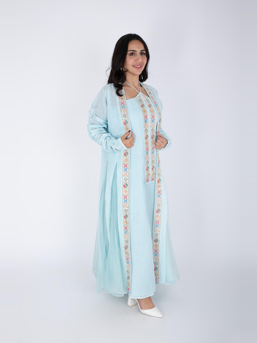 Embroidered Open Front Abaya and Dress Modest Set