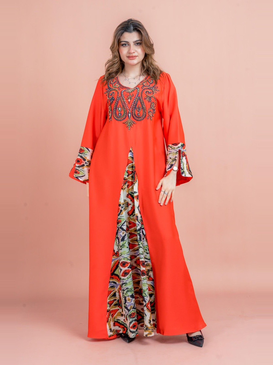 Embroidered Yoke Printed Panel Jalabiya