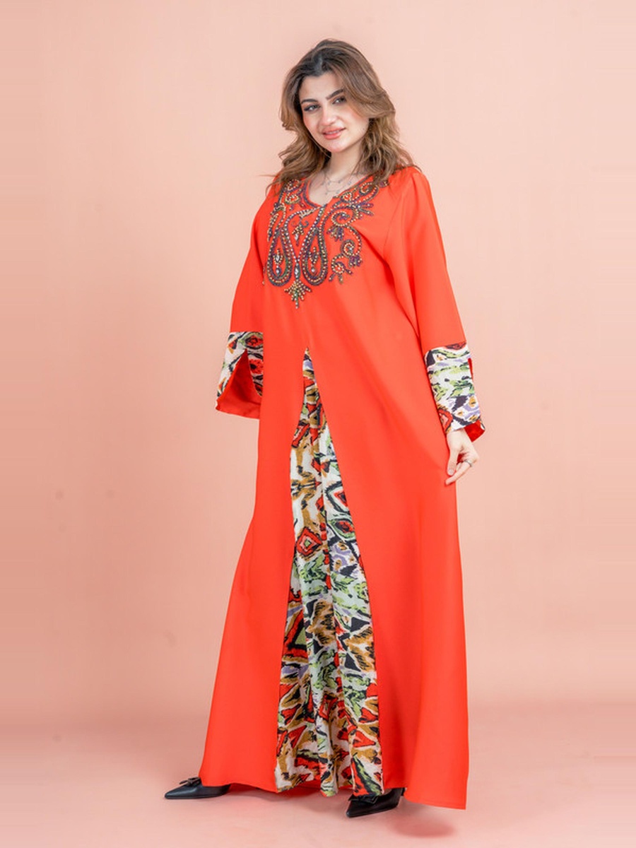Embroidered Yoke Printed Panel Jalabiya