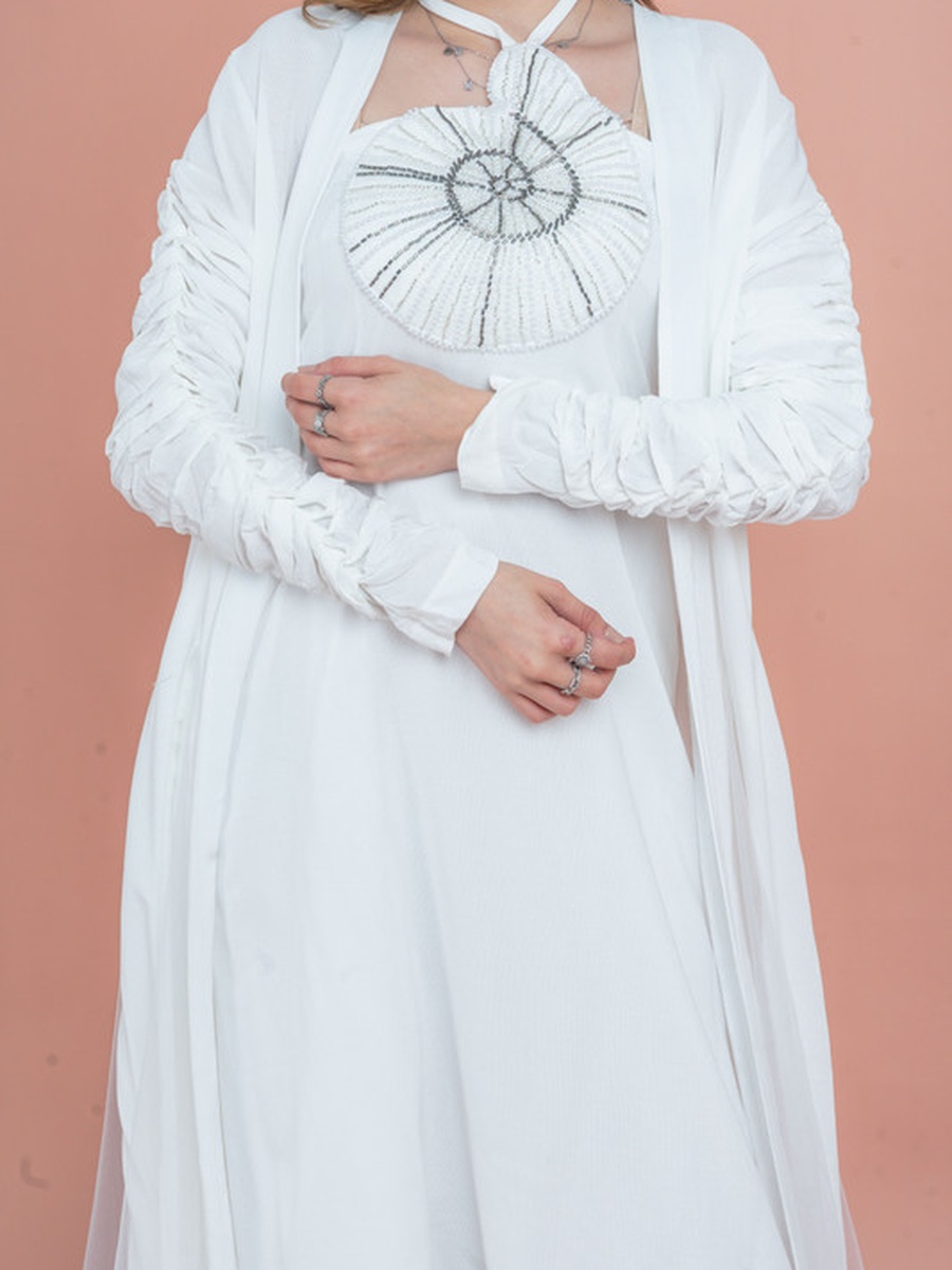 Open Front Abaya and Beaded Dress Modest Set