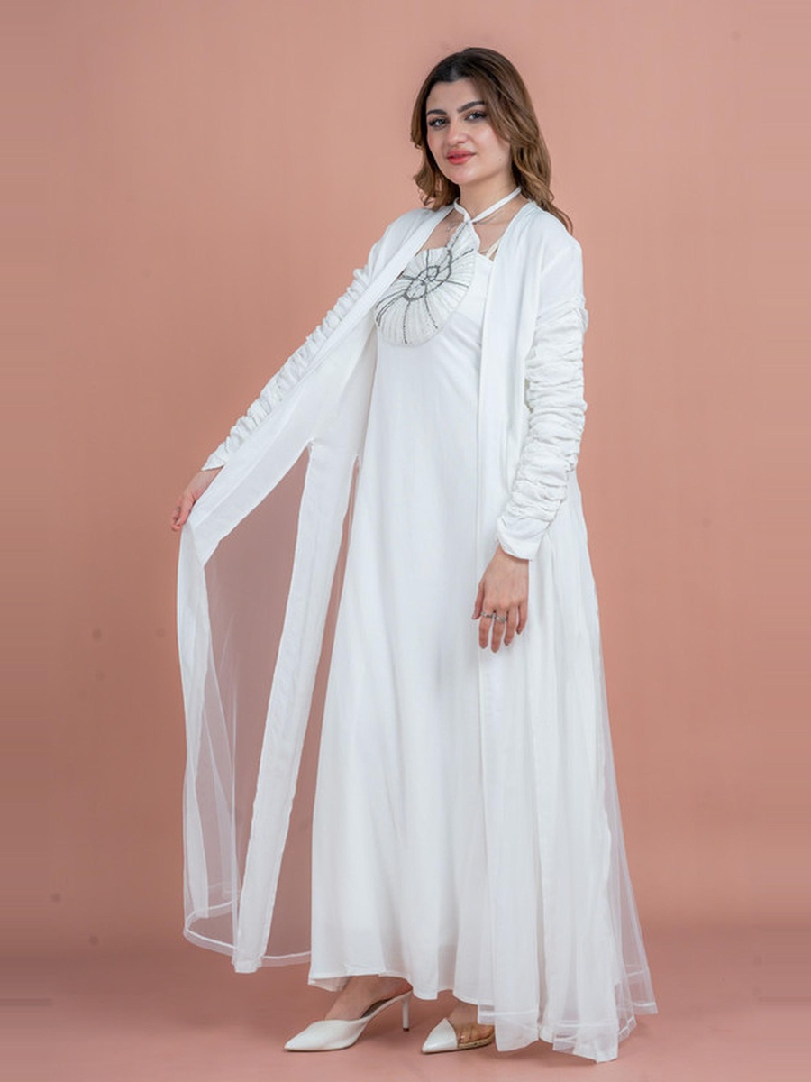 Open Front Abaya and Beaded Dress Modest Set