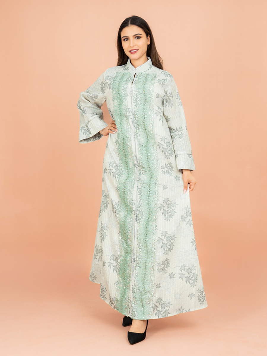 Mandarin Collar Printed Elegant Jalabiya
