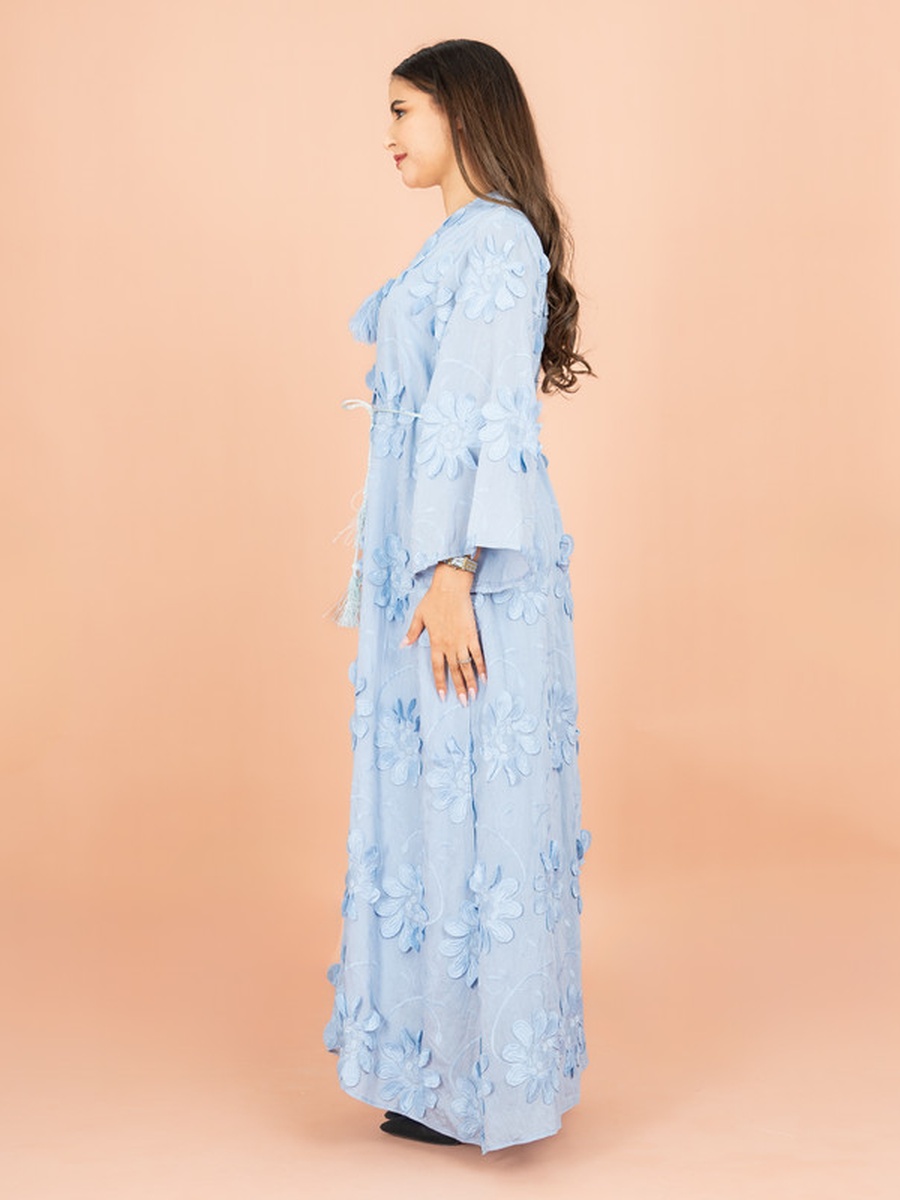 3D Flowers Modern Jalabiya with Tie Belt