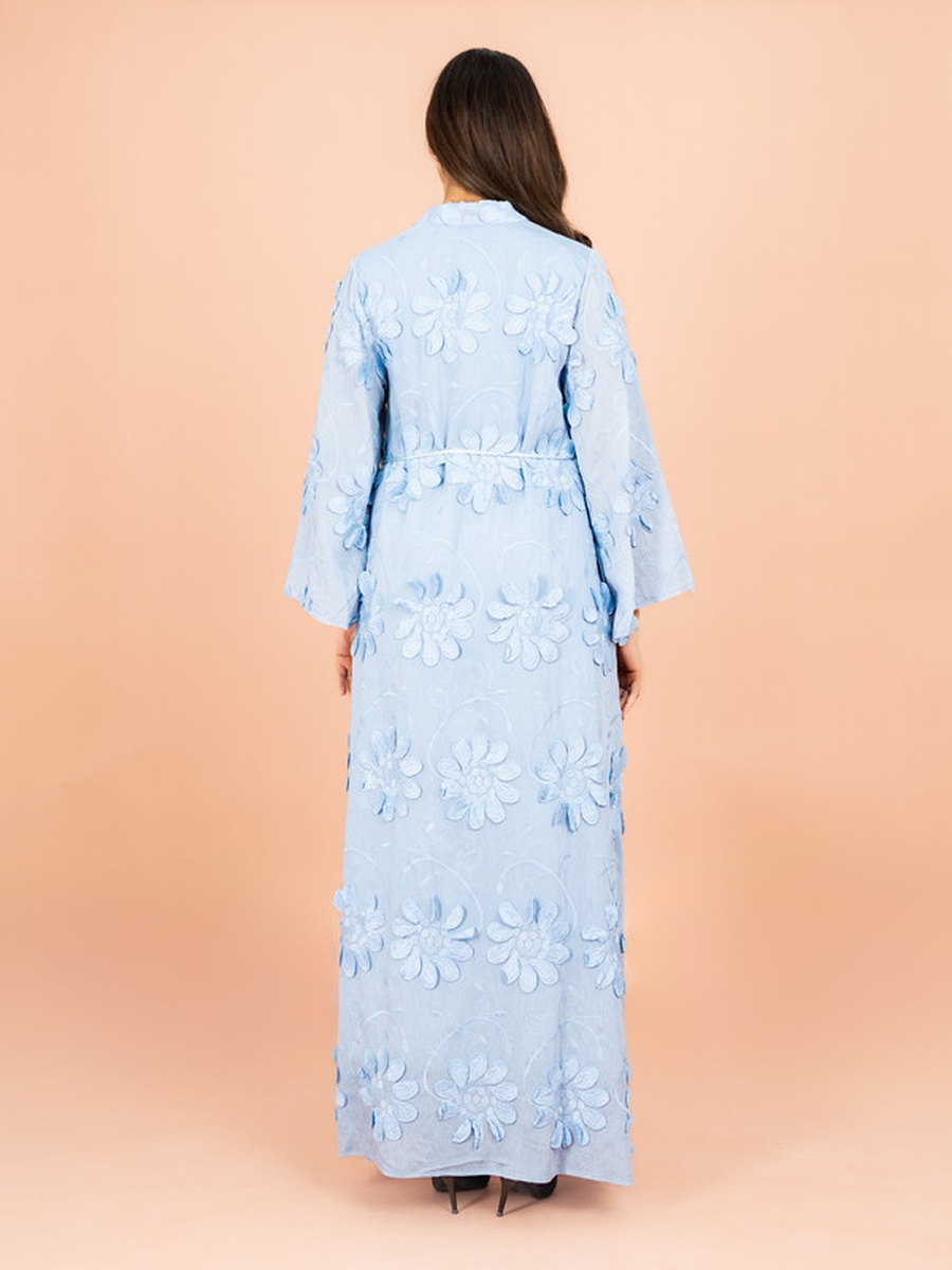 3D Flowers Modern Jalabiya with Tie Belt