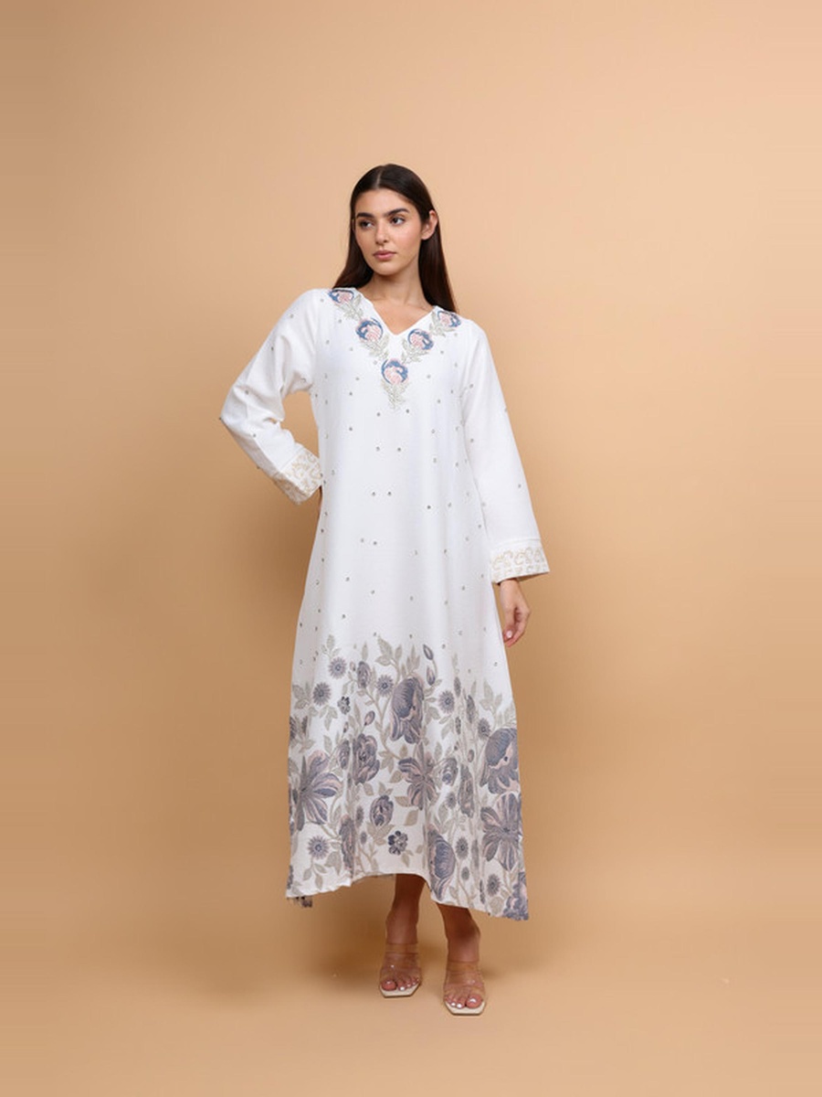 Floral Pattern Embellished Jalabiya