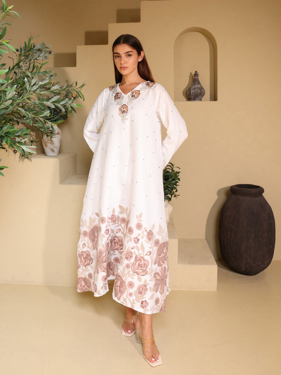 Floral Pattern Embellished Jalabiya
