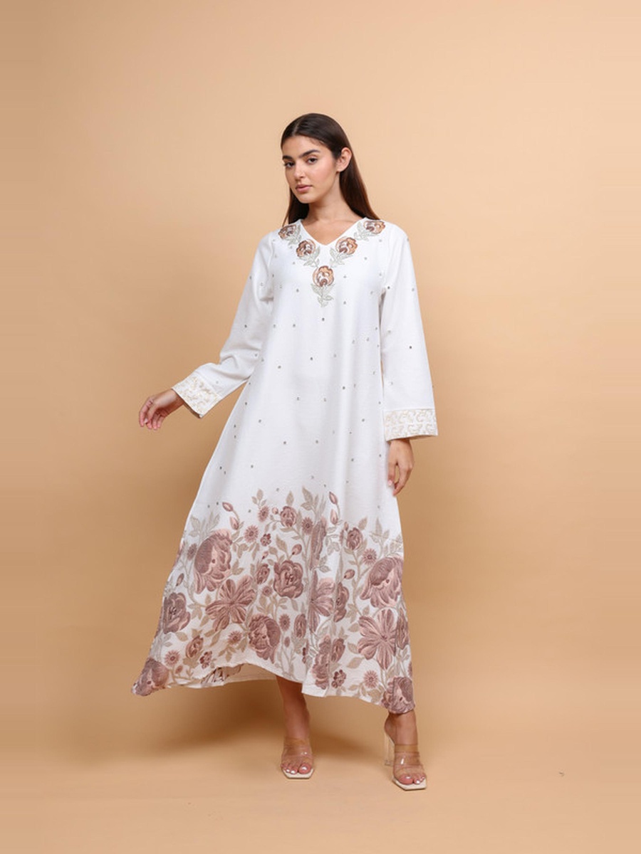 Floral Pattern Embellished Jalabiya