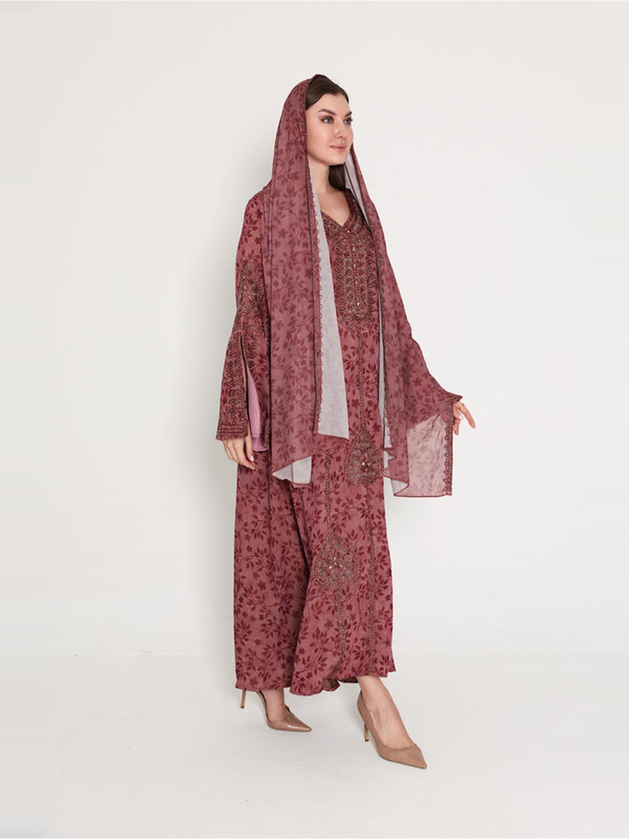 Wide Split Sleeve Jalabiya with Scarf