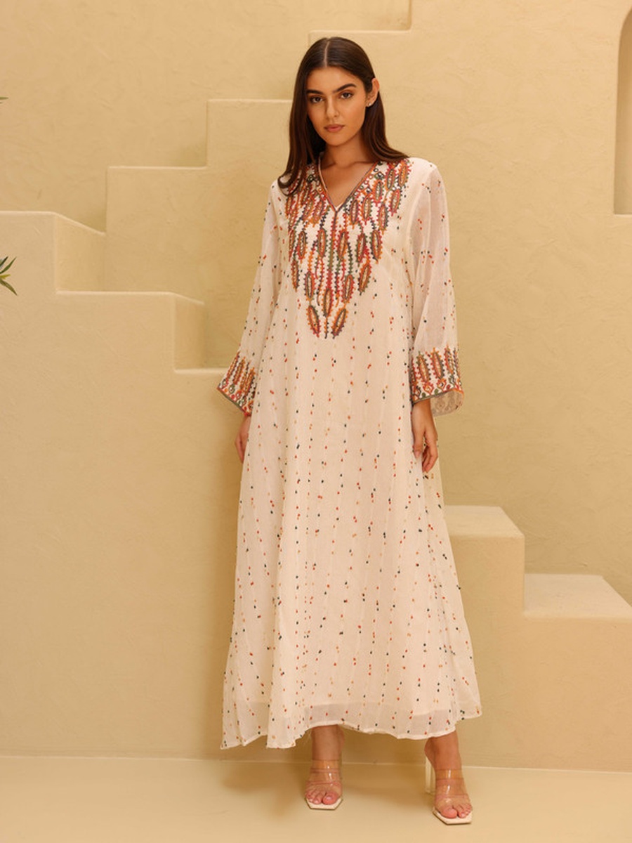 V Neck Embrodered Jalabiya