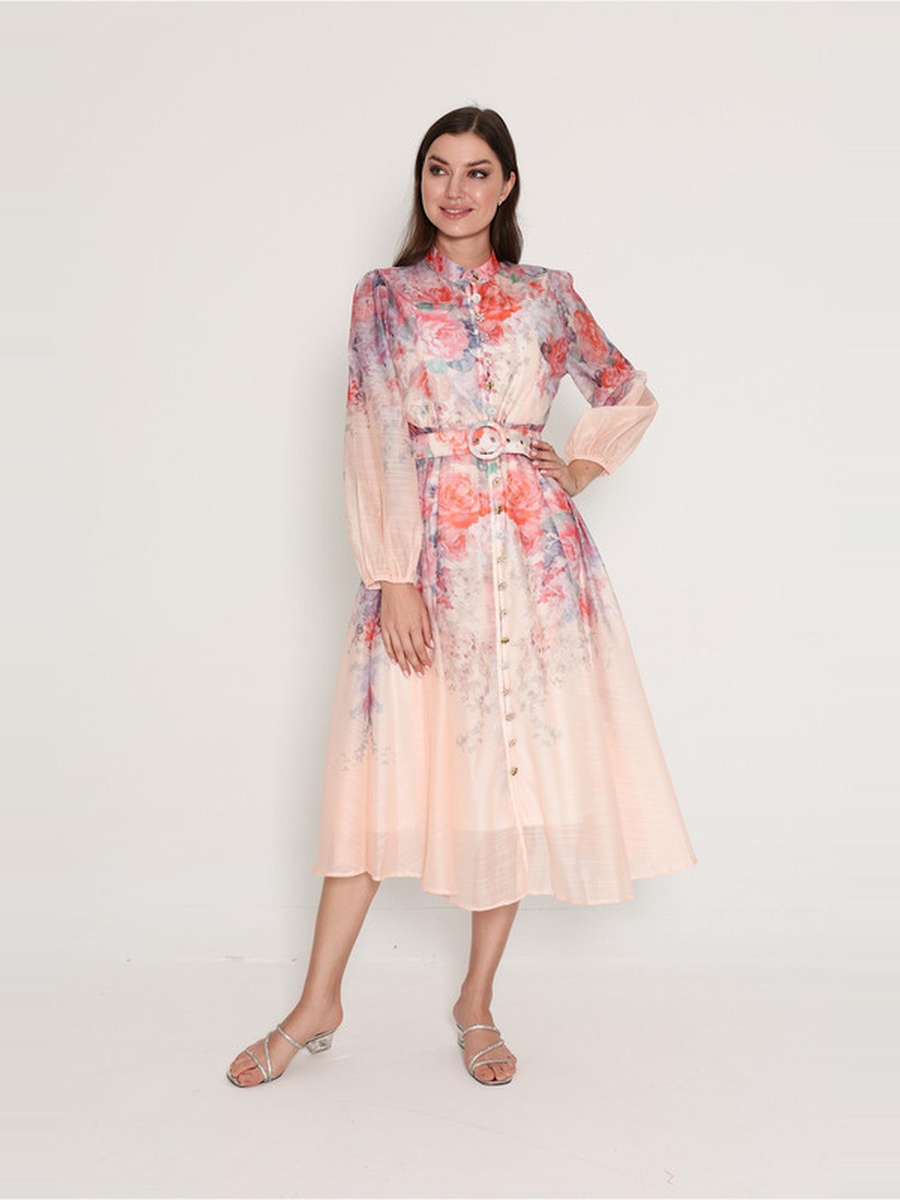 Floral Print Belted Midi Dress