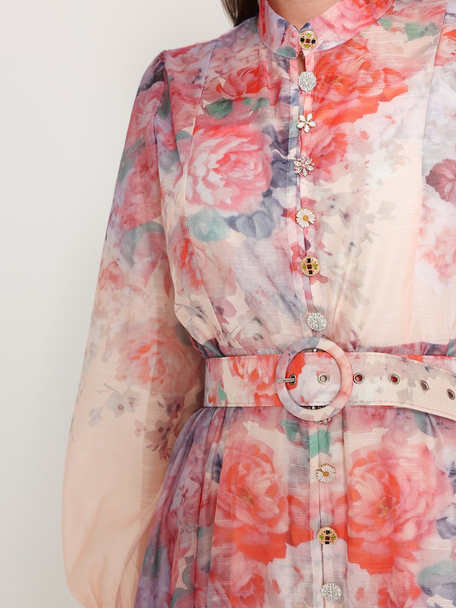 Floral Print Belted Midi Dress