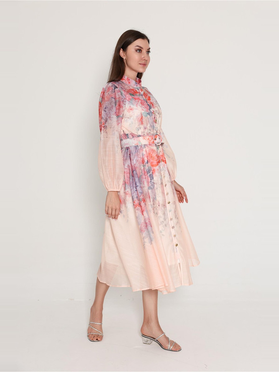 Floral Print Belted Midi Dress