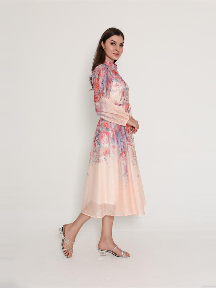 Floral Print Belted Midi Dress