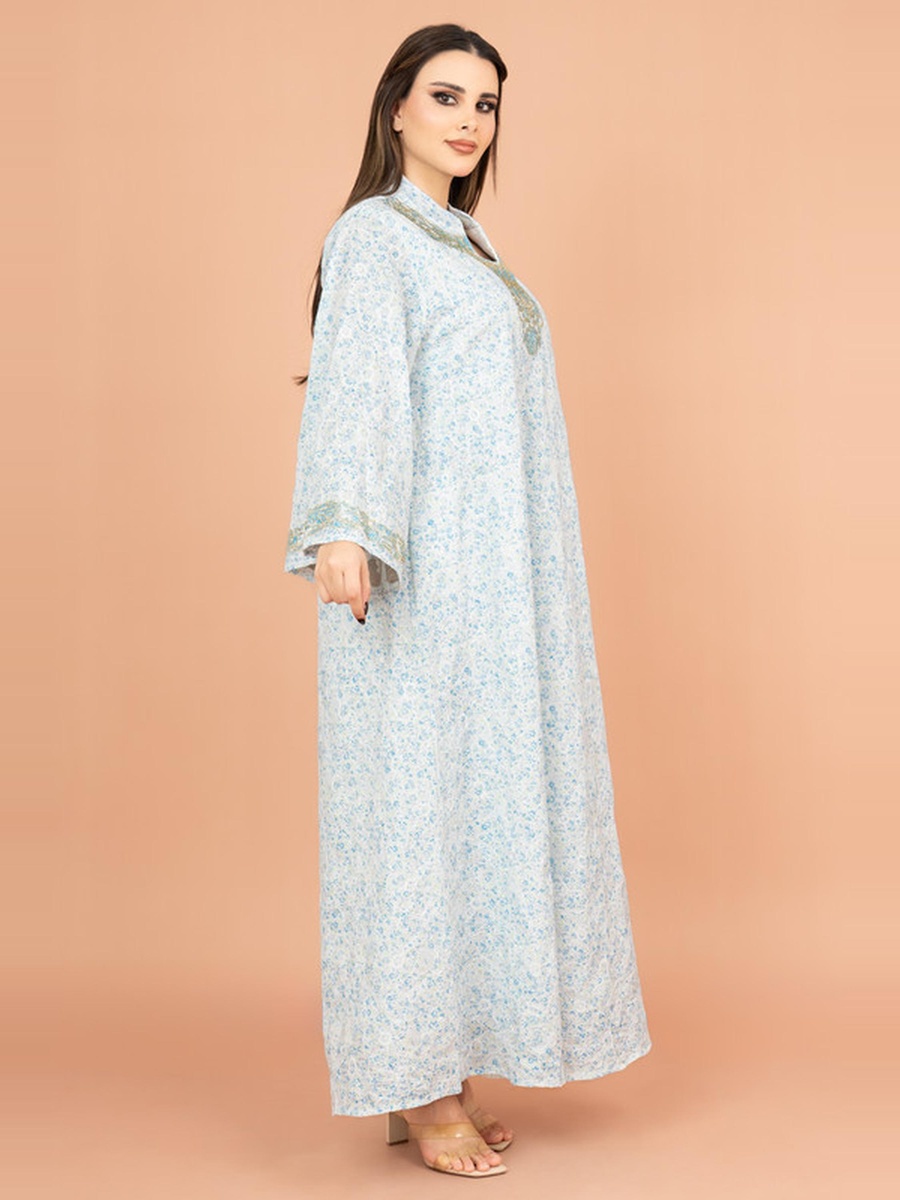Embroidered Mandarin Collar A-Line Jalabiya