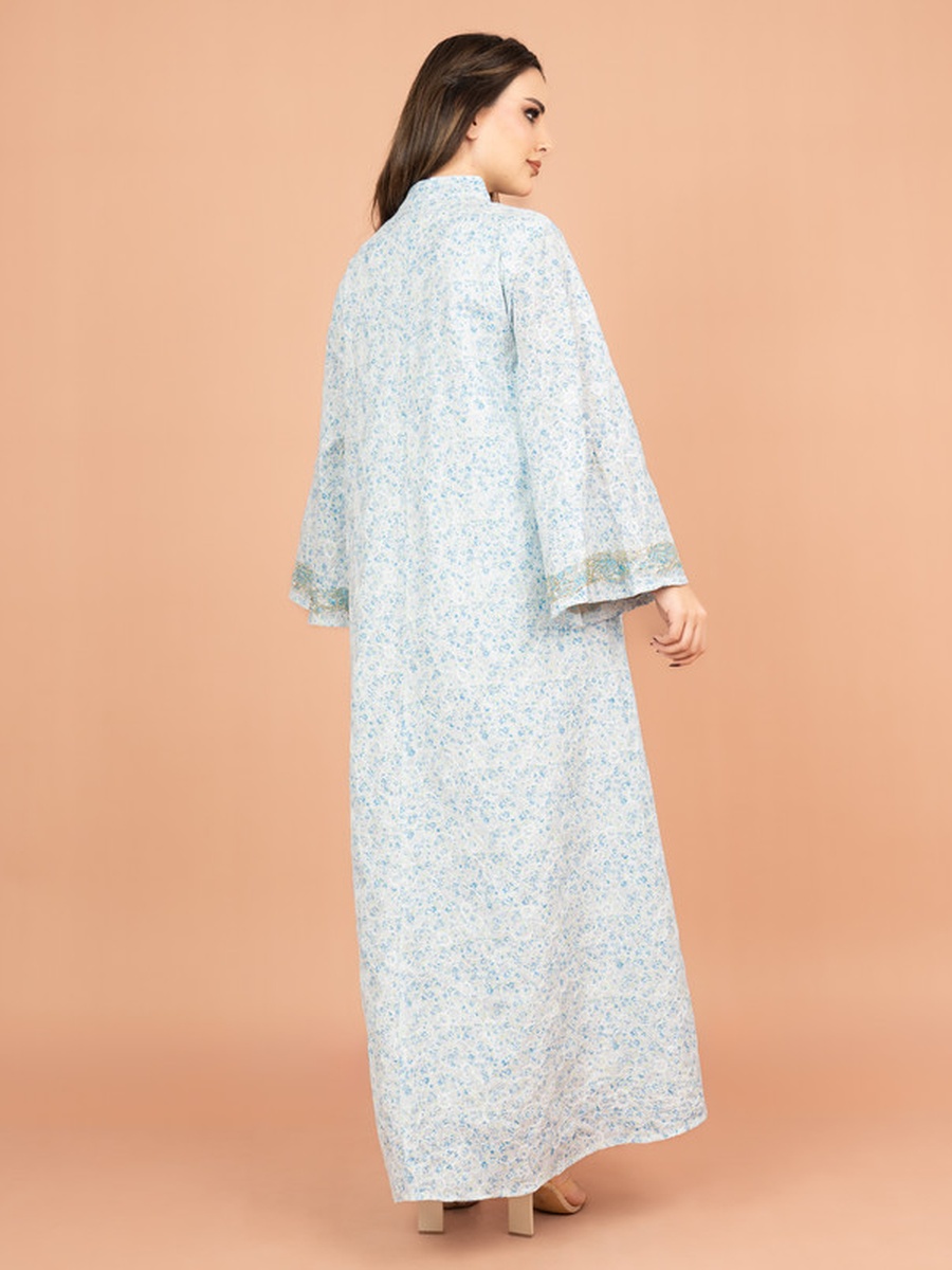 Embroidered Mandarin Collar A-Line Jalabiya