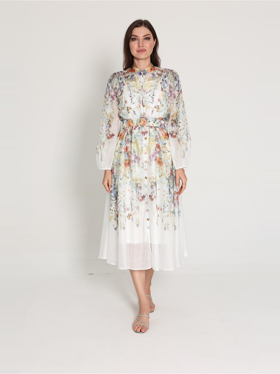 Floral Print Belted Midi Dress